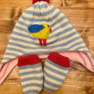 Mini Boden ( baby Boden) Hat with matching mittens. Size 6 to 12 month.